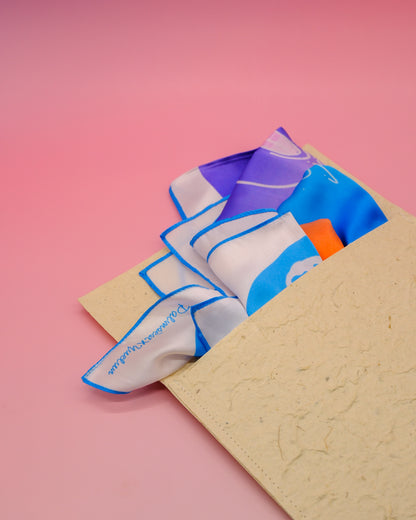 "OF HER BODY" SILK BANDANA SCARF- WHITE DOTS