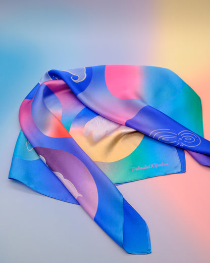 "OF HER BODY" SILK BANDANA SCARF- BLUE
