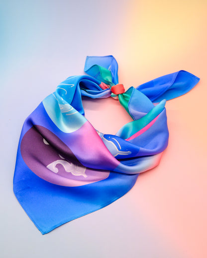 "OF HER BODY" SILK BANDANA SCARF- BLUE
