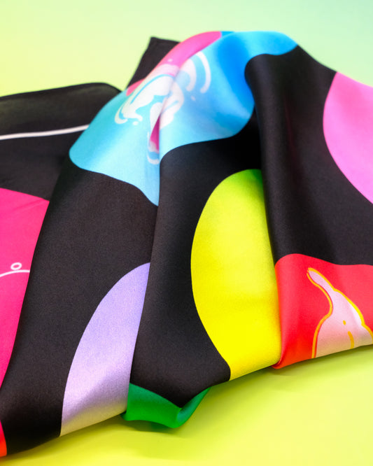 "OF HER BODY" SILK BANDANA SCARF- BLACK