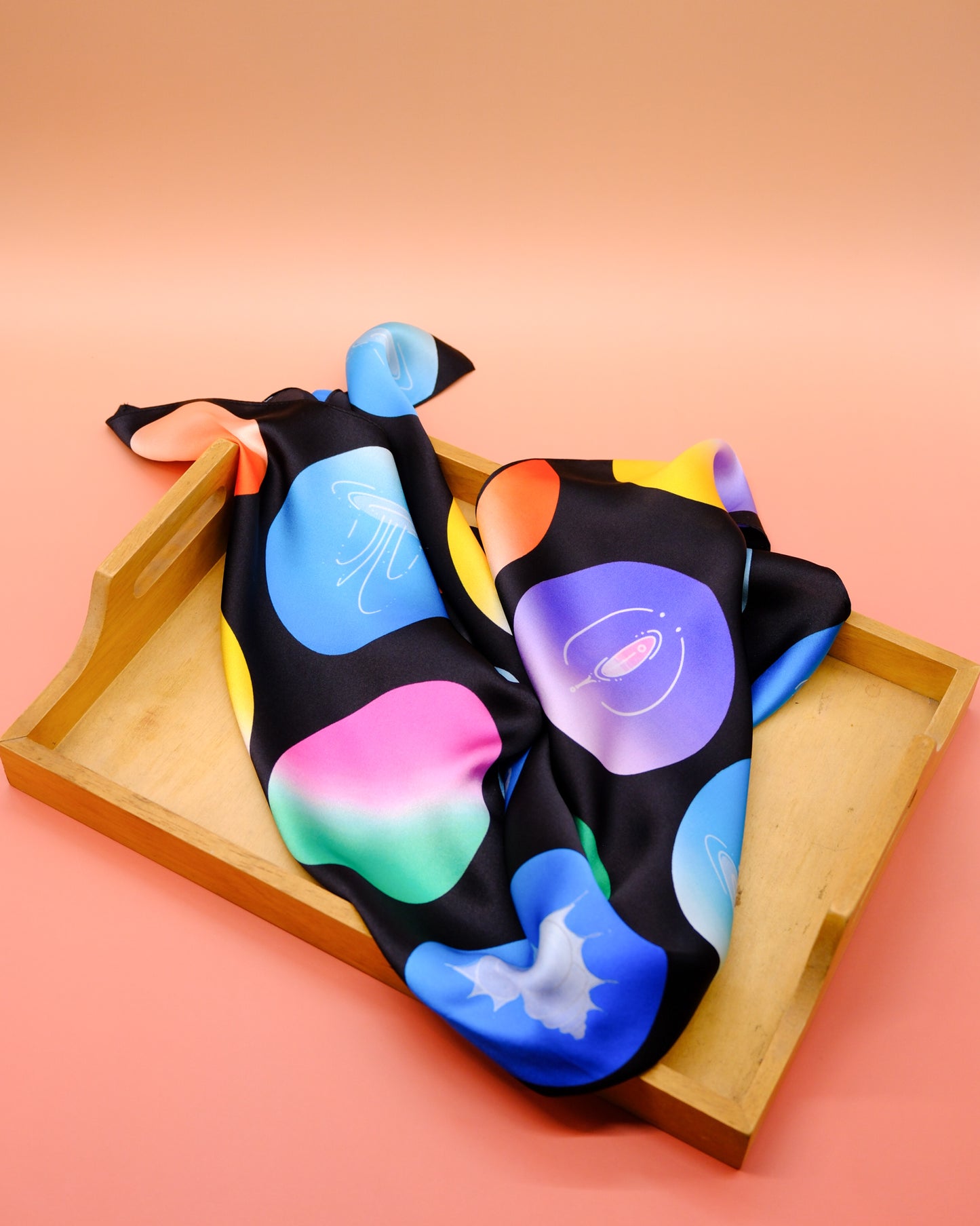 "OF HER BODY" SILK BANDANA SCARF- BLACK DOTS