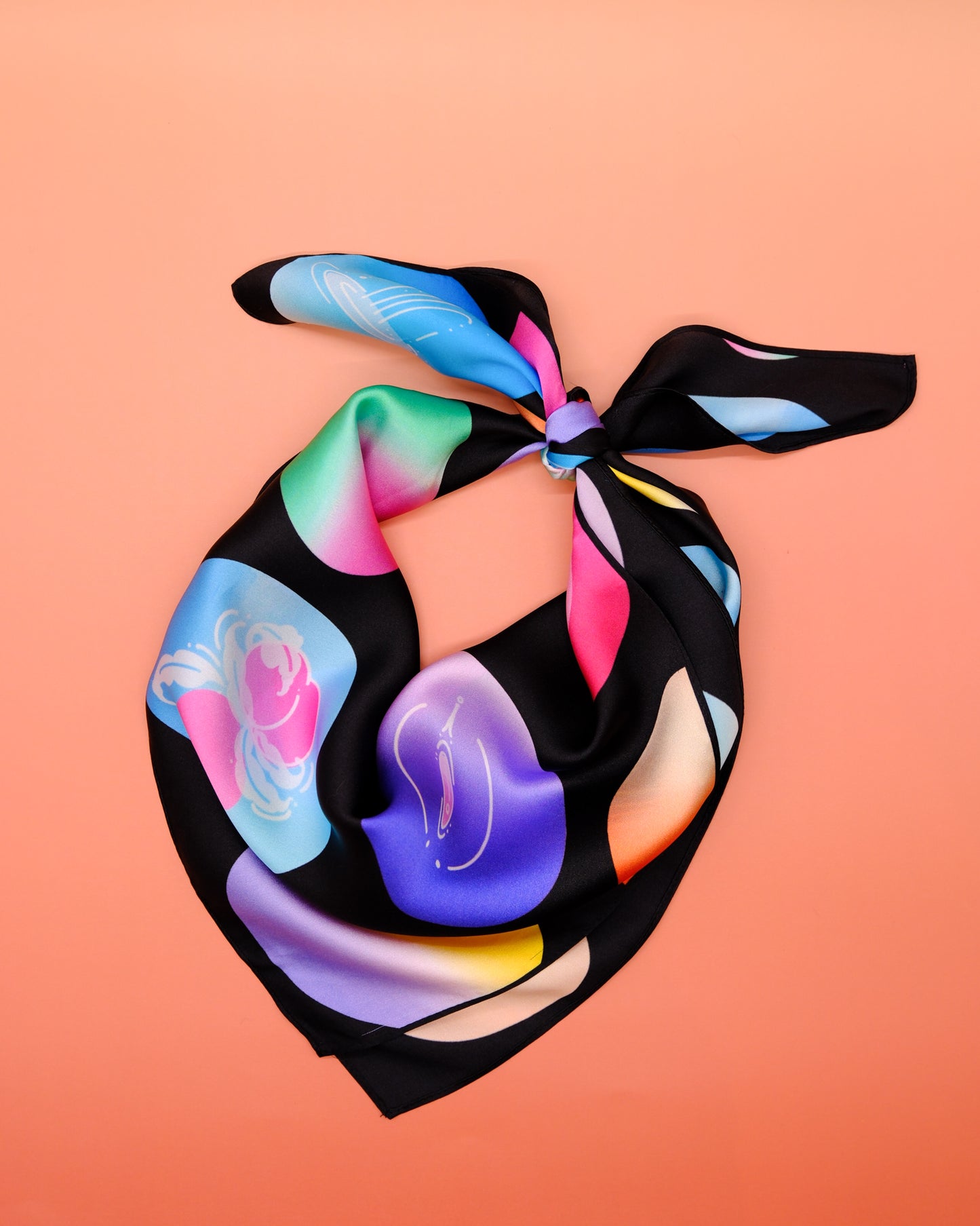 "OF HER BODY" SILK BANDANA SCARF- BLACK DOTS