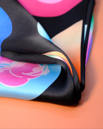 "OF HER BODY" SILK BANDANA SCARF- BLACK DOTS