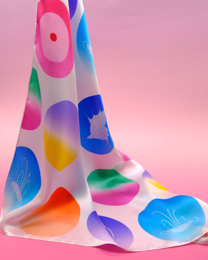 "OF HER BODY" SILK BANDANA SCARF- WHITE DOTS