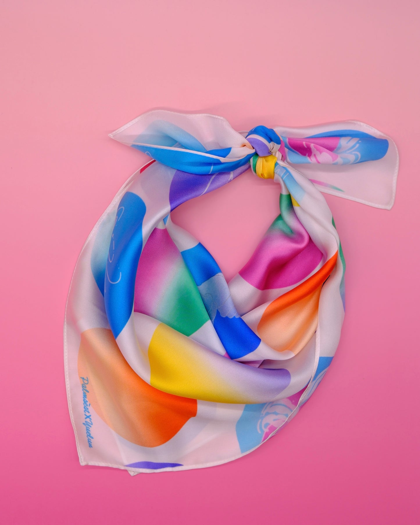 "OF HER BODY" SILK BANDANA SCARF- WHITE DOTS