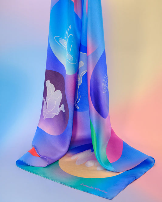 "OF HER BODY" SILK BANDANA SCARF- BLUE