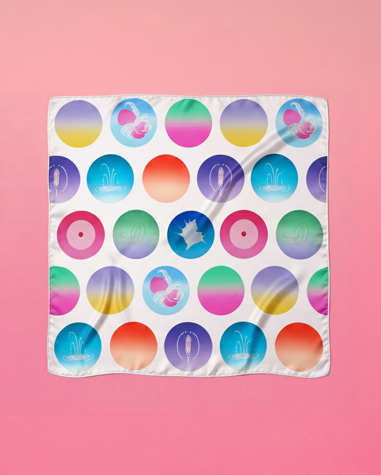 "OF HER BODY" SILK BANDANA SCARF- WHITE DOTS