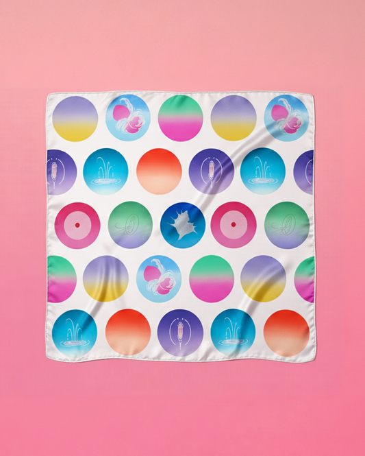 "OF HER BODY" SILK BANDANA SCARF- WHITE DOTS