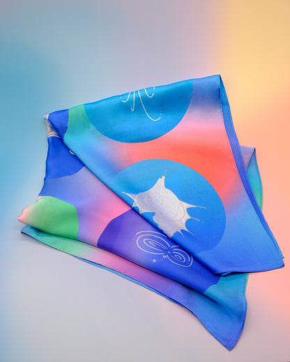 "OF HER BODY" SILK BANDANA SCARF- BLUE